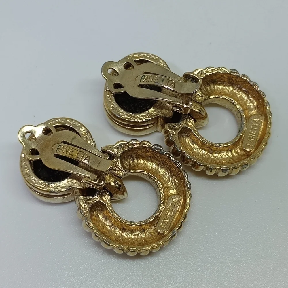 * vintage Panetta black and gold tone clip on earrings
